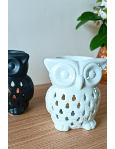Brûle parfum Chouette en porcelaine et céramique.